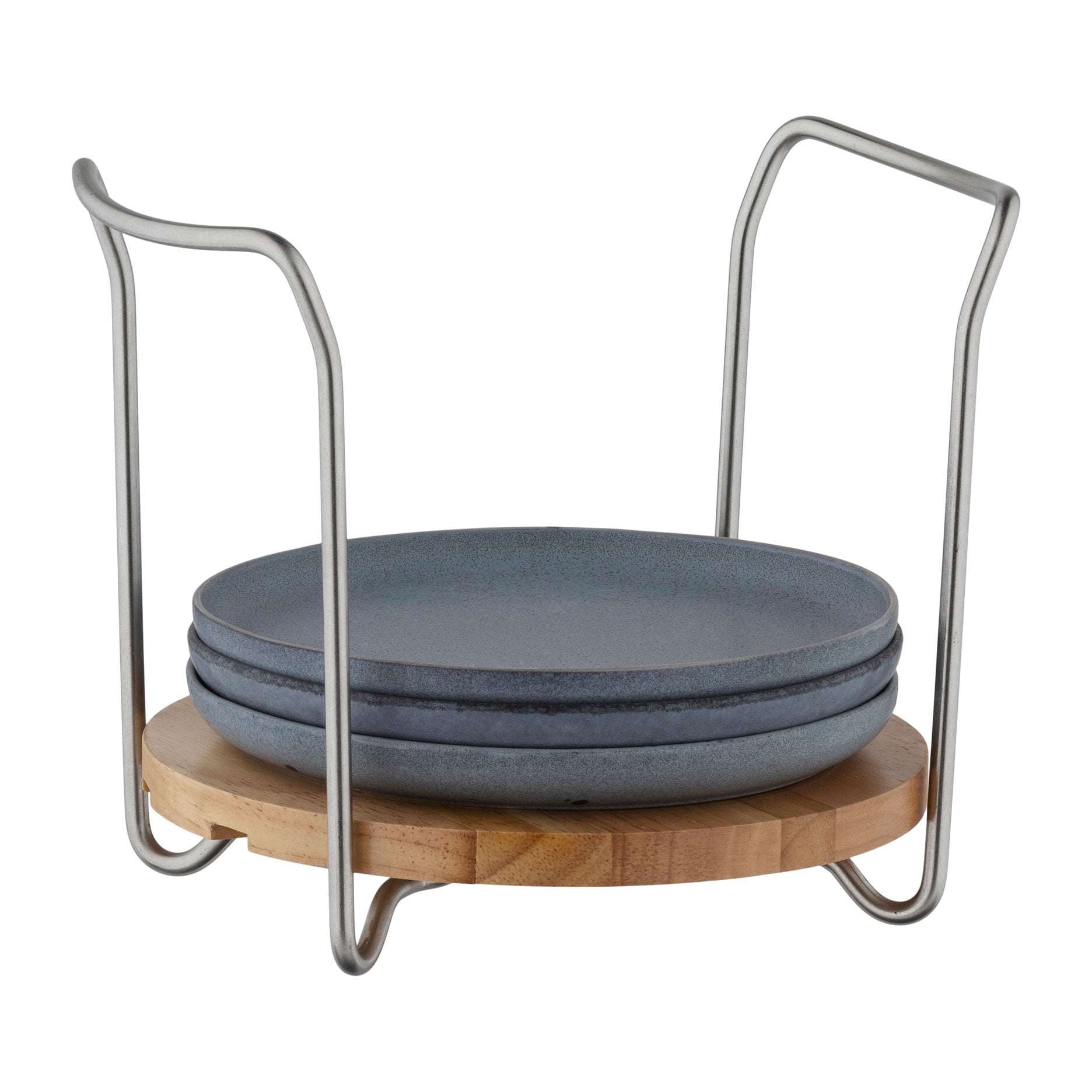 Tallerkenholder i stål med bøgebund